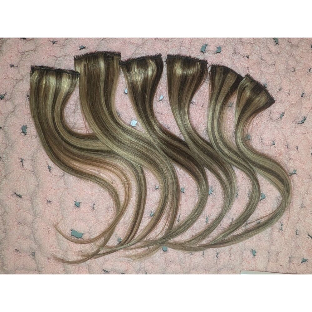 Hairro 6pc Clip In 12" 100% Human Hair Extensions Medium Brown Dark Blonde Mix